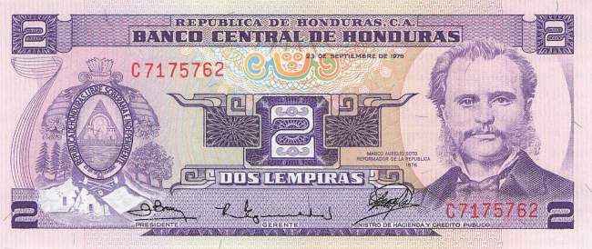 2 Lempiras 23.9.1976 UNC